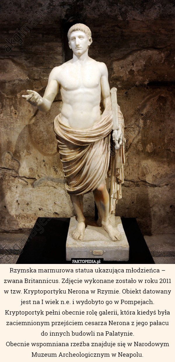 Rzymska marmurowa statua ukazująca młodzieńca – zwana Britannicus. Zdjęcie
