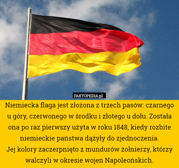 Niemiecka flaga jest złożona z trzech pasów: czarnego u góry, czerwonego