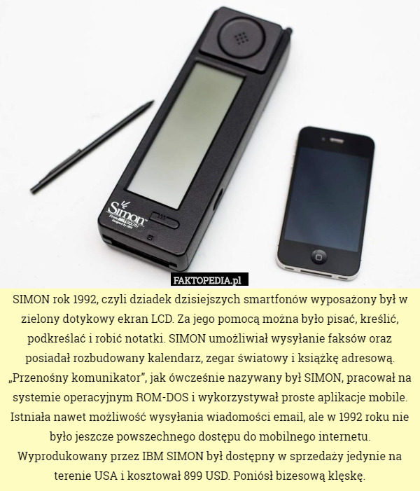 SIMON rok 1992, czyli dziadek dzisiejszych smartfonów wyposażony był w zielony