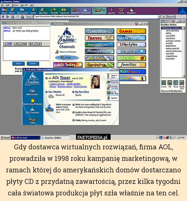 Gdy dostawca wirtualnych rozwiązań, firma AOL, prowadziła w 1998 roku kampanię