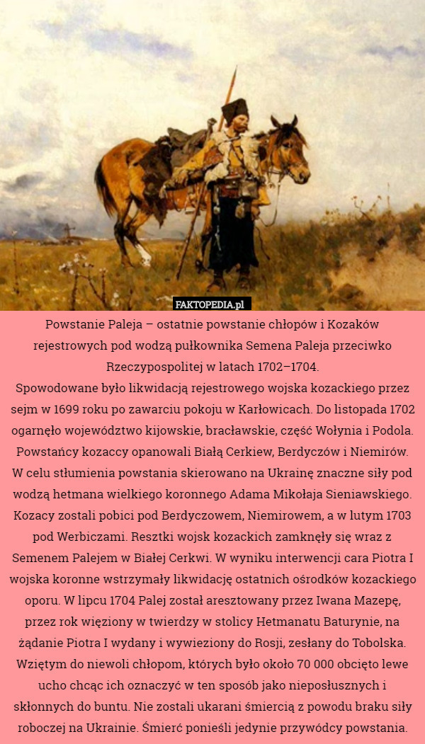 Powstanie Paleja – ostatnie powstanie chłopów i Kozaków rejestrowych pod