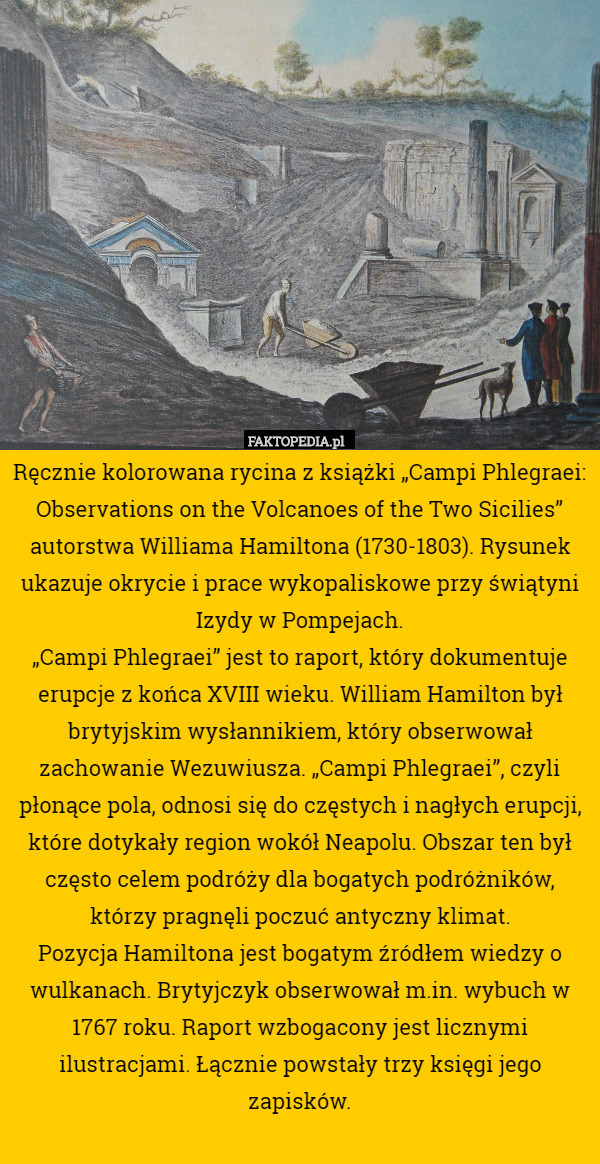 Ręcznie kolorowana rycina z książki „Campi Phlegraei: Observations on the