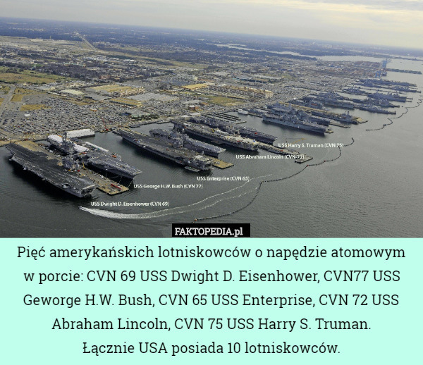 Pięć amerykańskich lotniskowców o napędzie atomowym w porcie: CVN 69 USS