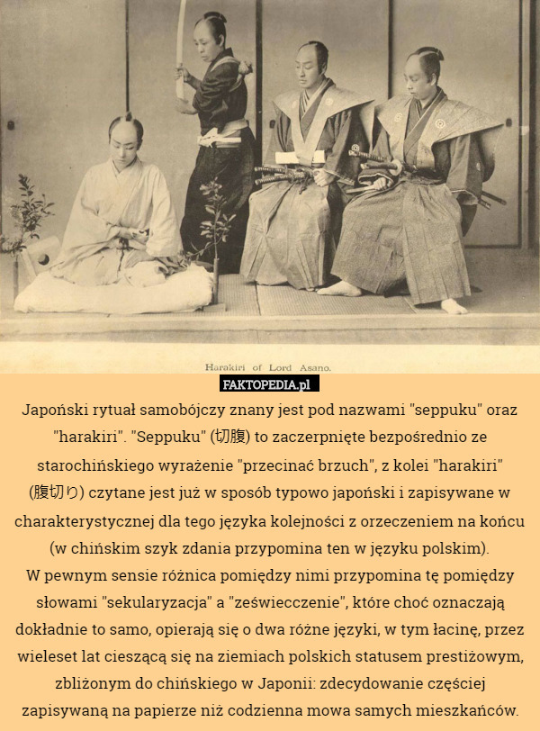 Japoński rytuał samobójczy znany jest pod nazwami "seppuku" oraz...