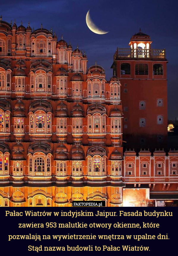Pałac Wiatrów w indyjskim Jaipur. Fasada budynku zawiera 953 malutkie otwory...
