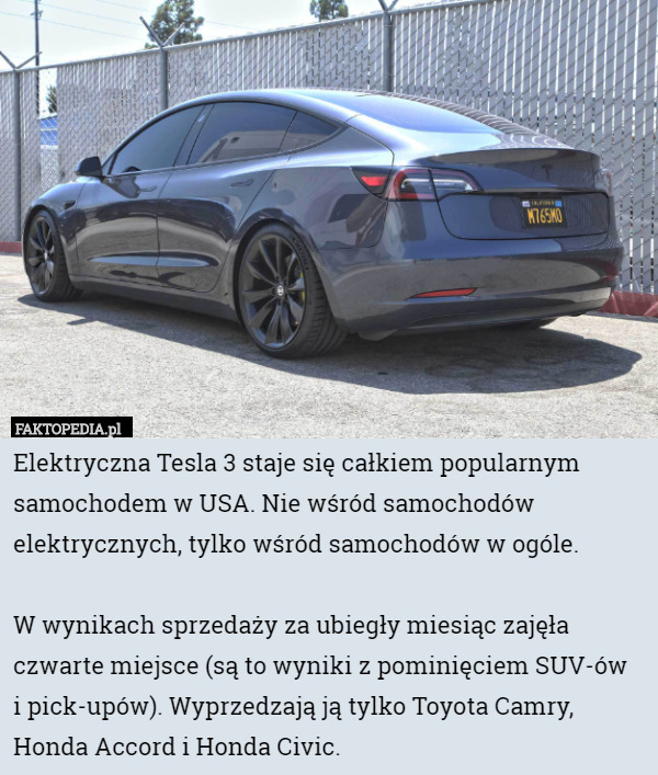 Elektryczna Tesla 3 staje się całkiem popularnym samochodem w USA. Nie wśród...