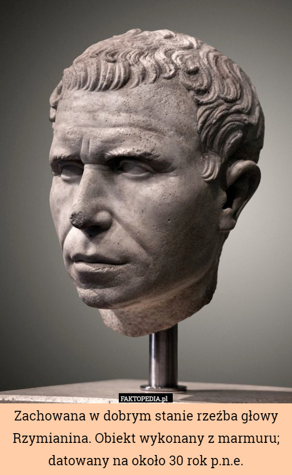 Zachowana w dobrym stanie rzeźba głowy Rzymianina. Obiekt wykonany...