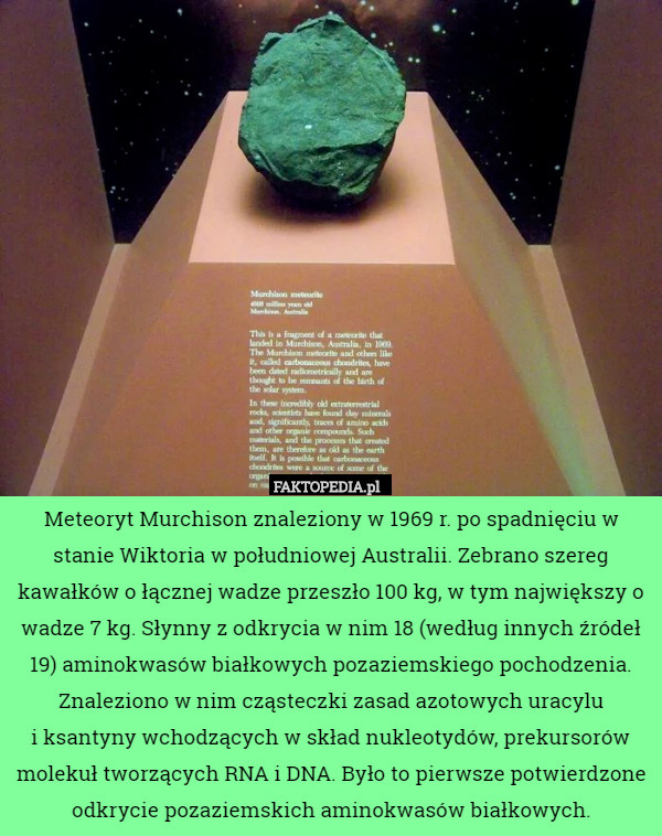 Meteoryt Murchison znaleziony w 1969 r. po spadnięciu w stanie Wiktoria w...