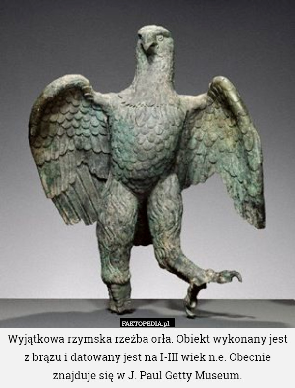Wyjątkowa rzymska rzeźba orła. Obiekt wykonany jest z brązu i datowany jest...