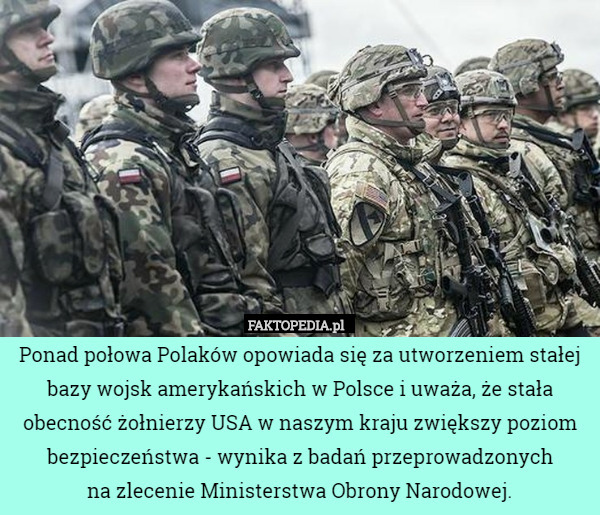 Ponad połowa Polaków opowiada się za utworzeniem stałej bazy wojsk amerykańskich...