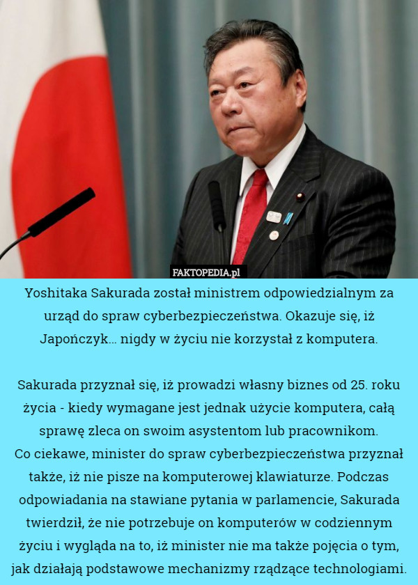 Yoshitaka Sakurada został ministrem odpowiedzialnym za urząd do spraw...
