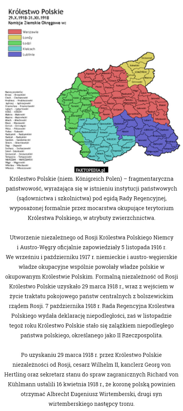 Królestwo Polskie (niem. Königreich Polen) – fragmentaryczna państwowość, wyrażająca...