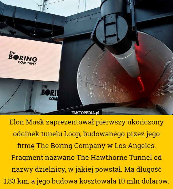 Elon Musk zaprezentował pierwszy ukończony odcinek tunelu Loop, budowanego...
