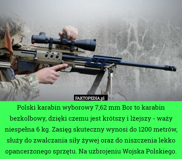 Polski karabin wyborowy 7,62 mm Bor to karabin bezkolbowy, dzięki czemu...