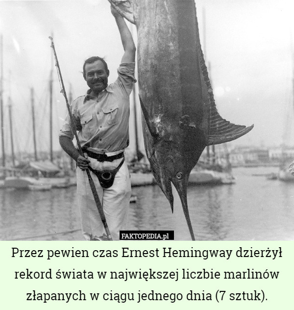Przez pewien czas Ernest Hemingway dzierżył rekord świata w największej...