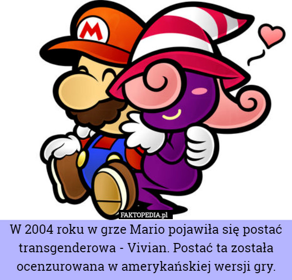 W 2004 roku w grze Mario pojawiła się postać transgenderowa - Vivian. Postać...