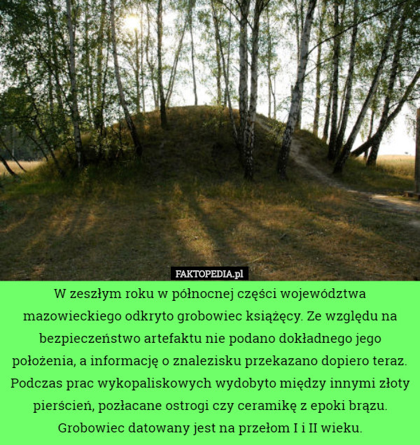 W zeszłym roku w północnej części województwa mazowieckiego odkryto grobowiec...