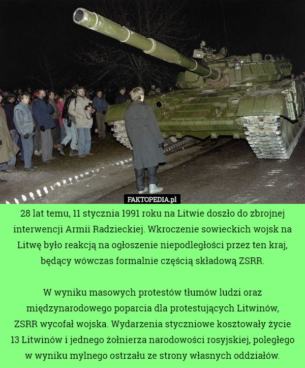 28 lat temu, 11 stycznia 1991 roku na Litwie doszło do zbrojnej interwencji...