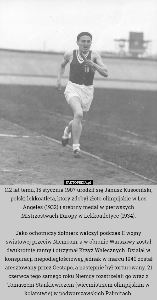 112 lat temu urodził się Janusz Kusociński, polski lekkoatleta, który zdobył...