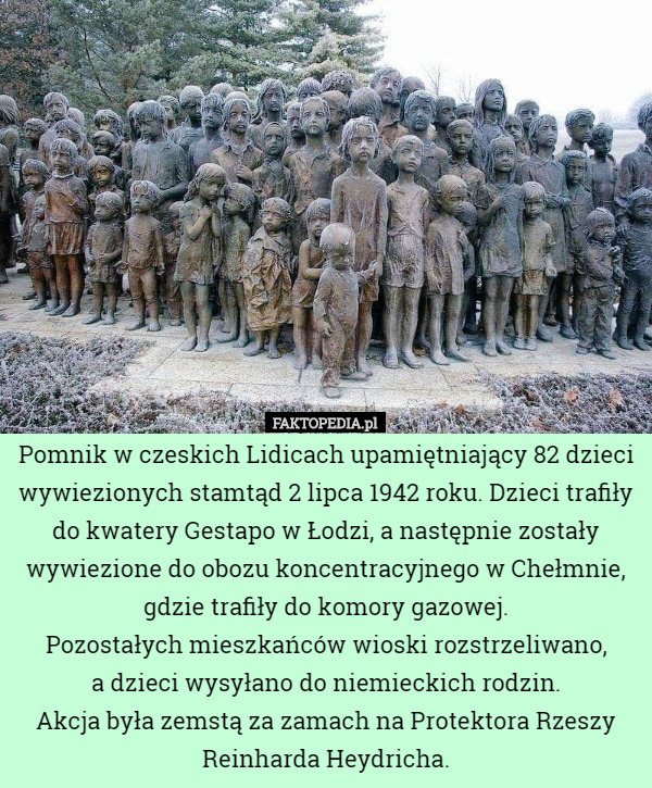 Pomnik w czeskich Lidicach upamiętniający 82 dzieci wywiezionych stamtąd...