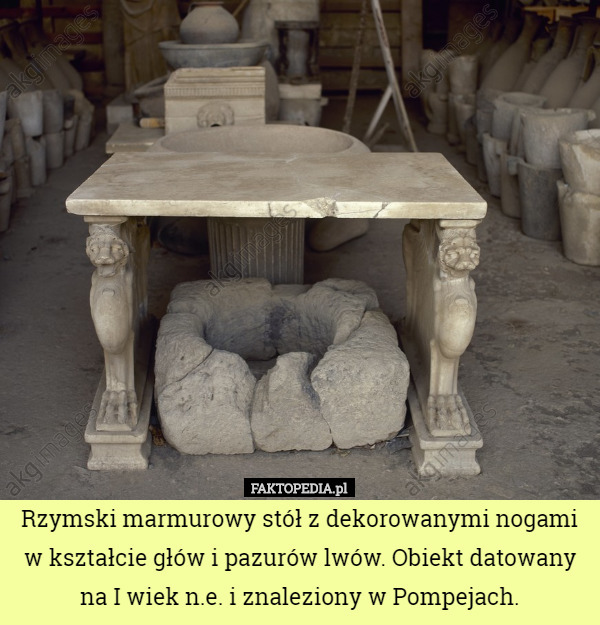 Rzymski marmurowy stół z dekorowanymi nogami w kształcie głów i pazurów...