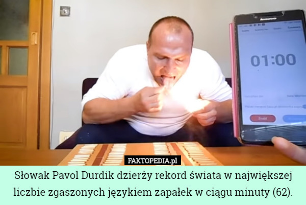 Słowak Pavol Durdik dzierży rekord świata w największej liczbie zgaszonych...