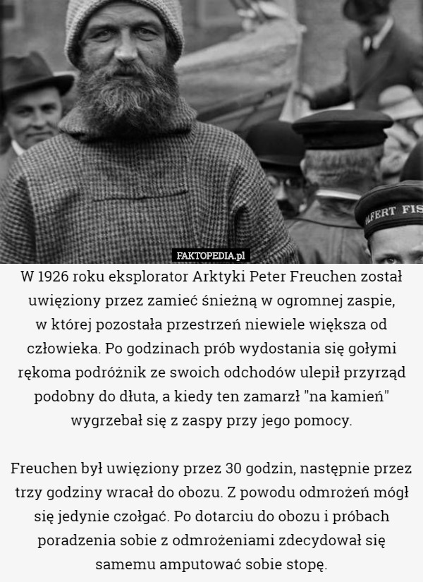 W 1926 roku eksplorator Arktyki Peter Freuchen został uwięziony przez zamieć...