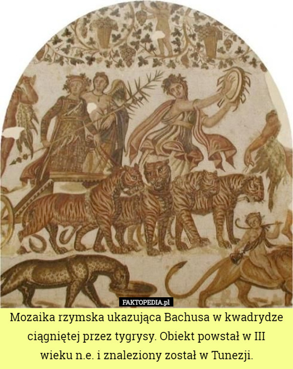 Mozaika rzymska ukazująca Bachusa w kwadrydze ciągniętej przez...