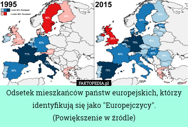 Odsetek mieszkańców państw europejskich, którzy identyfikują się jako "Europejczycy"....