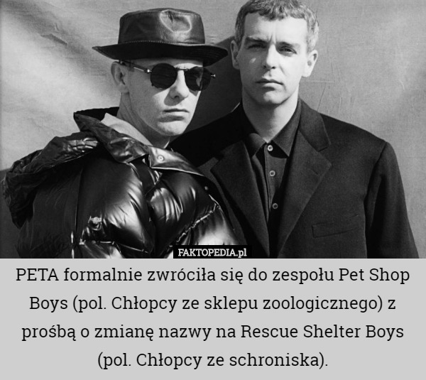 PETA formalnie zwróciła się do zespołu Pet Shop Boys (pol. Chłopcy ze sklepu...