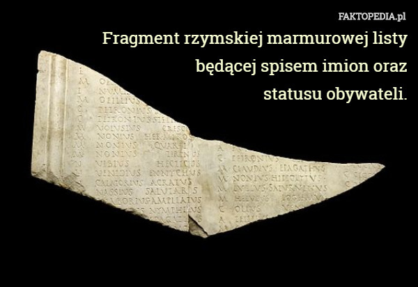 Fragment rzymskiej marmurowej listy będącej spisem imion oraz statusu...