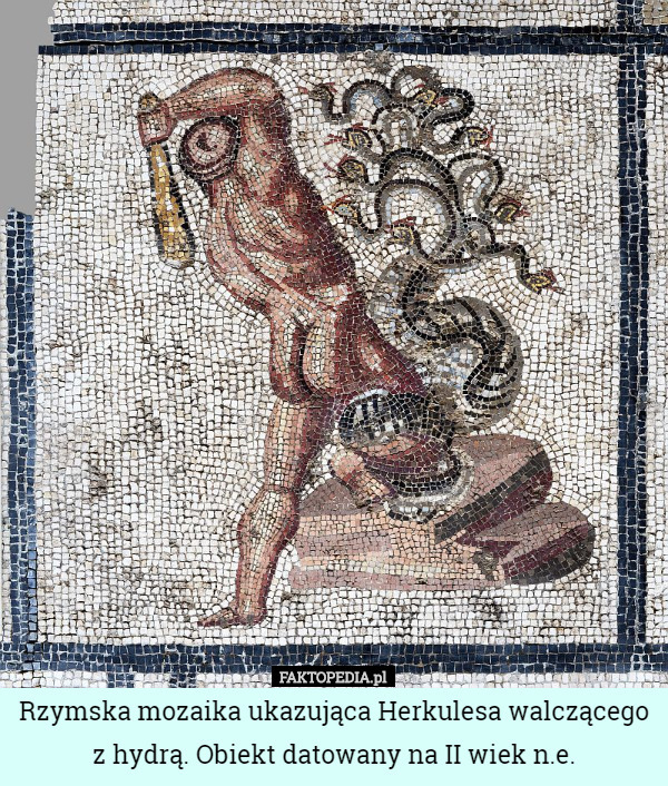 Rzymska mozaika ukazująca Herkulesa walczącego z hydrą. Obiekt datowany...