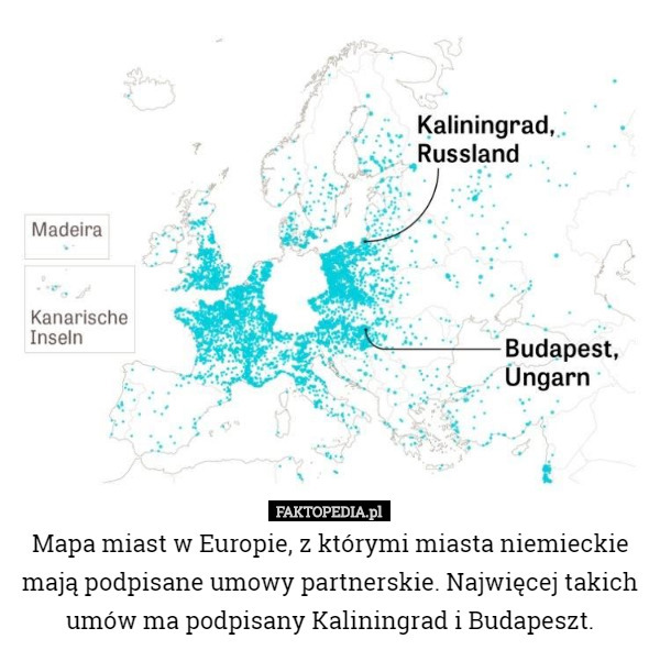 Mapa miast w Europie, z którymi miasta niemieckie mają podpisane umowy...