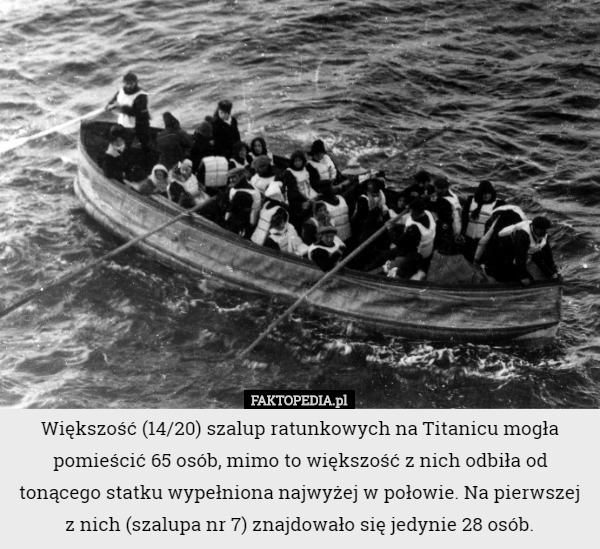 Większość (14/20) szalup ratunkowych na Titanicu mogła pomieścić 65 osób...