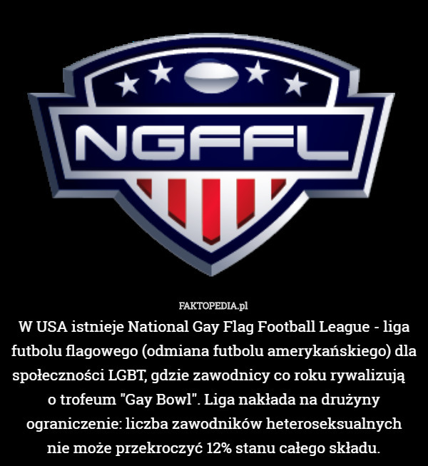 W USA istnieje National Gay Flag Football League - liga futbolu flagowego...