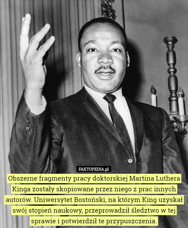 Obszerne fragmenty pracy doktorskiej Martina Luthera Kinga zostały skopiowane...