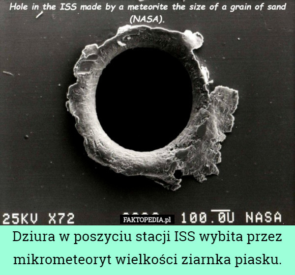 Dziura w poszyciu stacji ISS wybita przez mikrometeoryt wielkości...