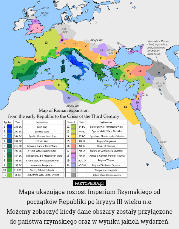 Mapa ukazująca rozrost Imperium Rzymskiego od początków Republiki...