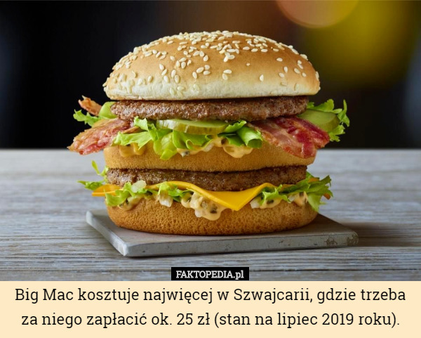 Big Mac kosztuje najwięcej w Szwajcarii, gdzie trzeba za niego zapłacić...