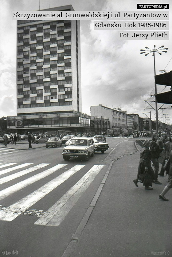 Skrzyżowanie al. Grunwaldzkiej i ul. Partyzantów w Gdańsku. Rok 1985-1986.