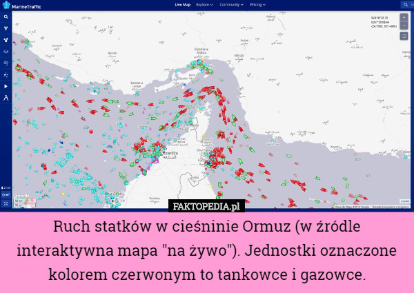 Ruch statków w cieśninie Ormuz (w źródle interaktywna mapa "na żywo"...