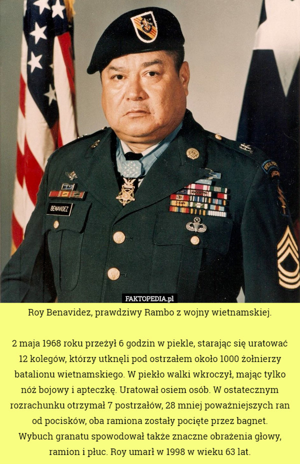 Roy Benavidez, prawdziwy Rambo z wojny wietnamskiej. 2 maja 1968 roku przeżył...