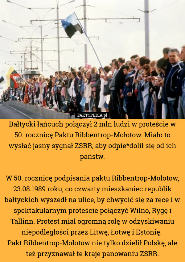 Bałtycki łańcuch połączył 2 mln ludzi w proteście w 50. rocznicę Paktu Ribbentrop-Mołotow.