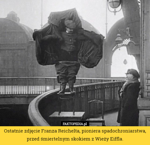 Ostatnie zdjęcie Franza Reichelta, pioniera spadochroniarstwa, przed...