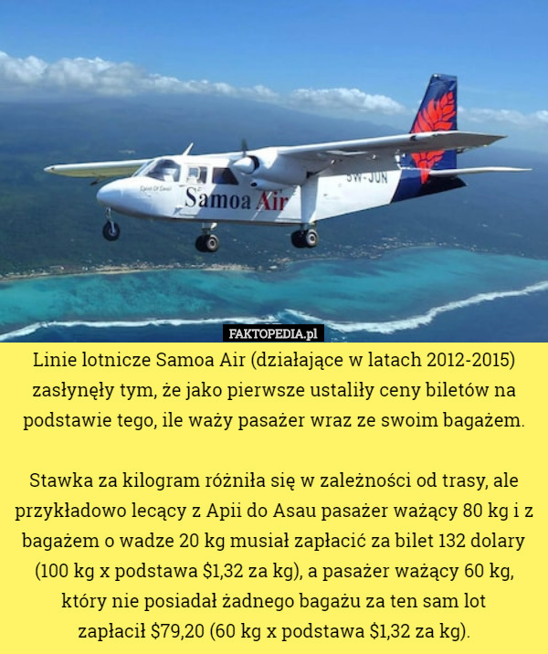 Linie lotnicze Samoa Air (działające w latach 2012-2015) zasłynęły tym...