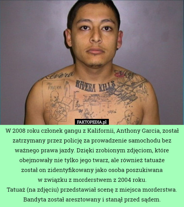 W 2008 roku członek gangu z Kalifornii, Anthony Garcia, został zatrzymany...