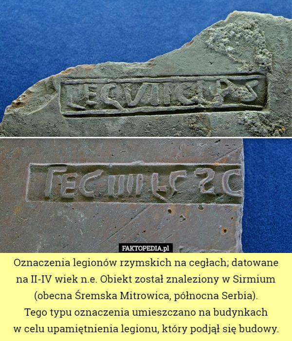 Oznaczenia legionów rzymskich na cegłach; datowane na II-IV wiek n.e. Obiekt...
