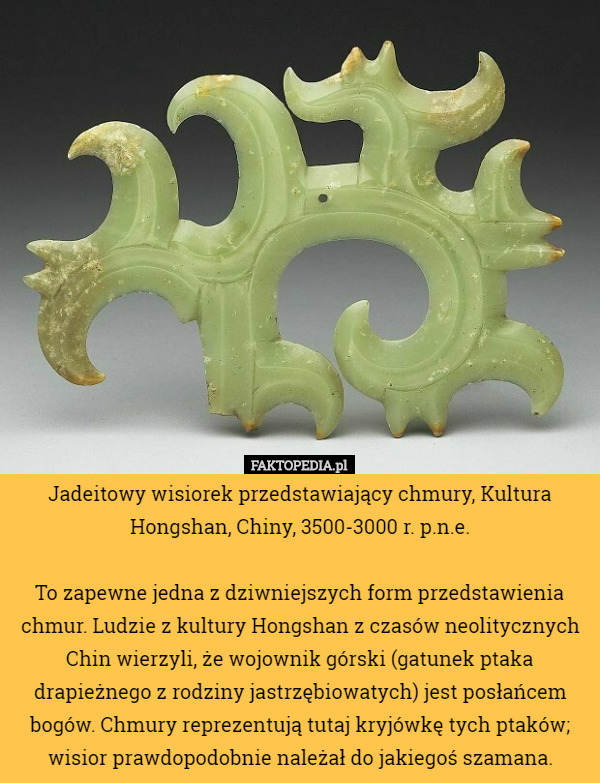 Jadeitowy wisiorek przedstawiający chmury, Kultura Hongshan, Chiny, 3500-3000...