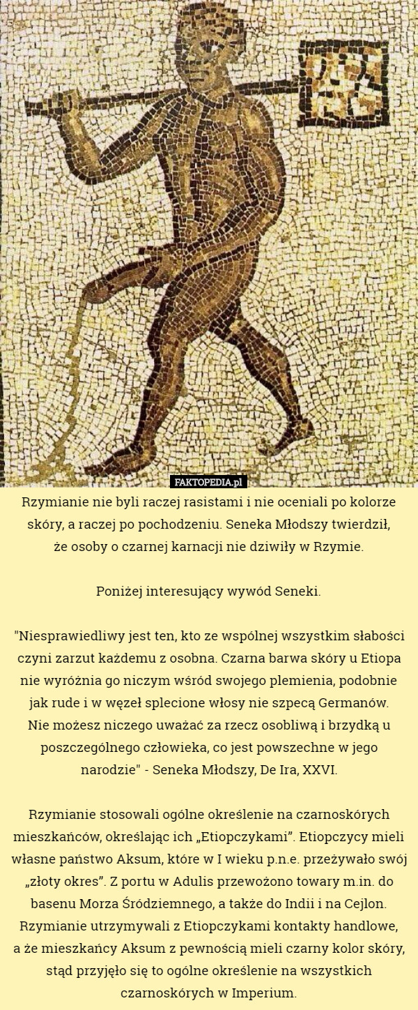 Rzymianie nie byli raczej rasistami i nie oceniali po kolorze skóry, a raczej...