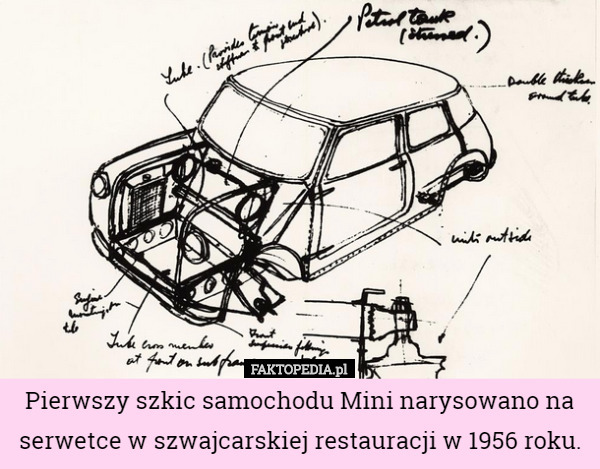 Pierwszy szkic samochodu Mini narysowano na serwetce w szwajcarskiej restauracji...